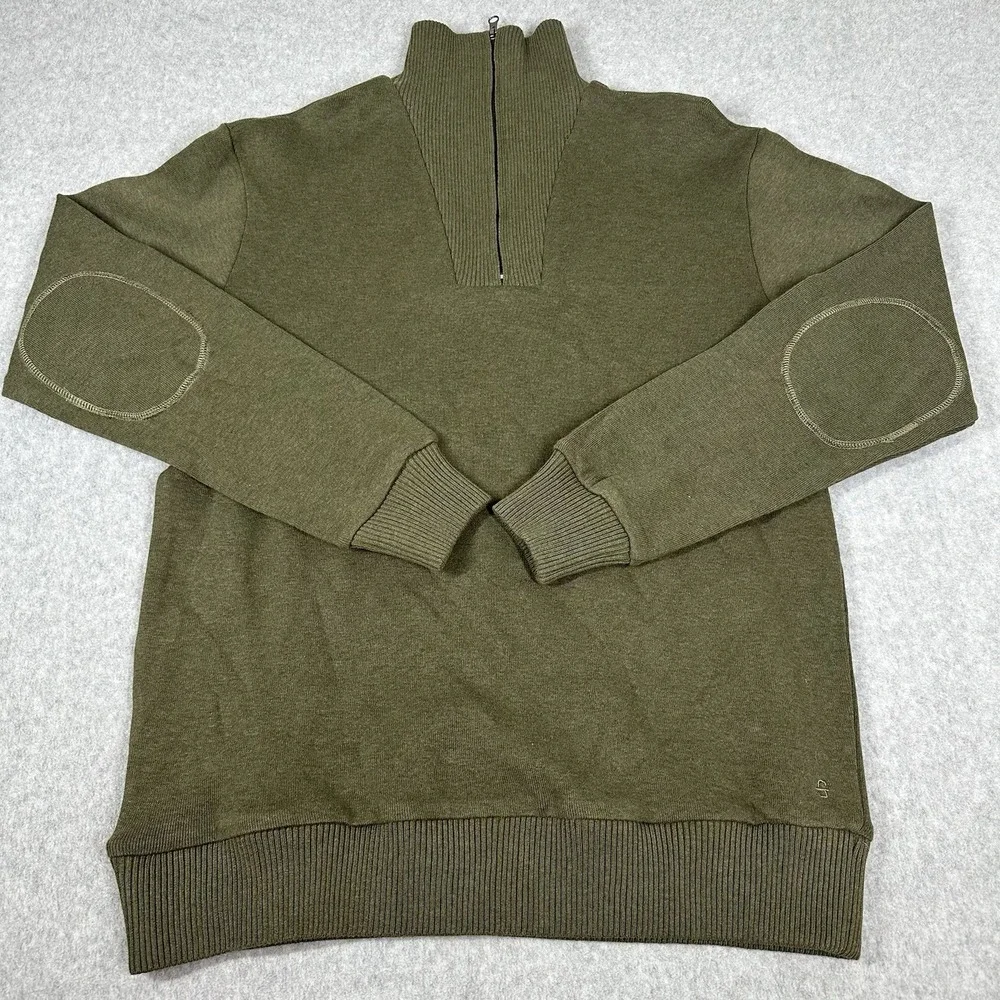 Stetson Wool 1/4 Zip Sweater Men's Size Large Green Long Sleeve‎ Elbow Pads